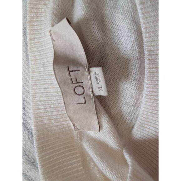 Loft Womens XL White Gray Striped Lightweight Sweater Long Sleeve Casual Pullove - Picture 4 of 6